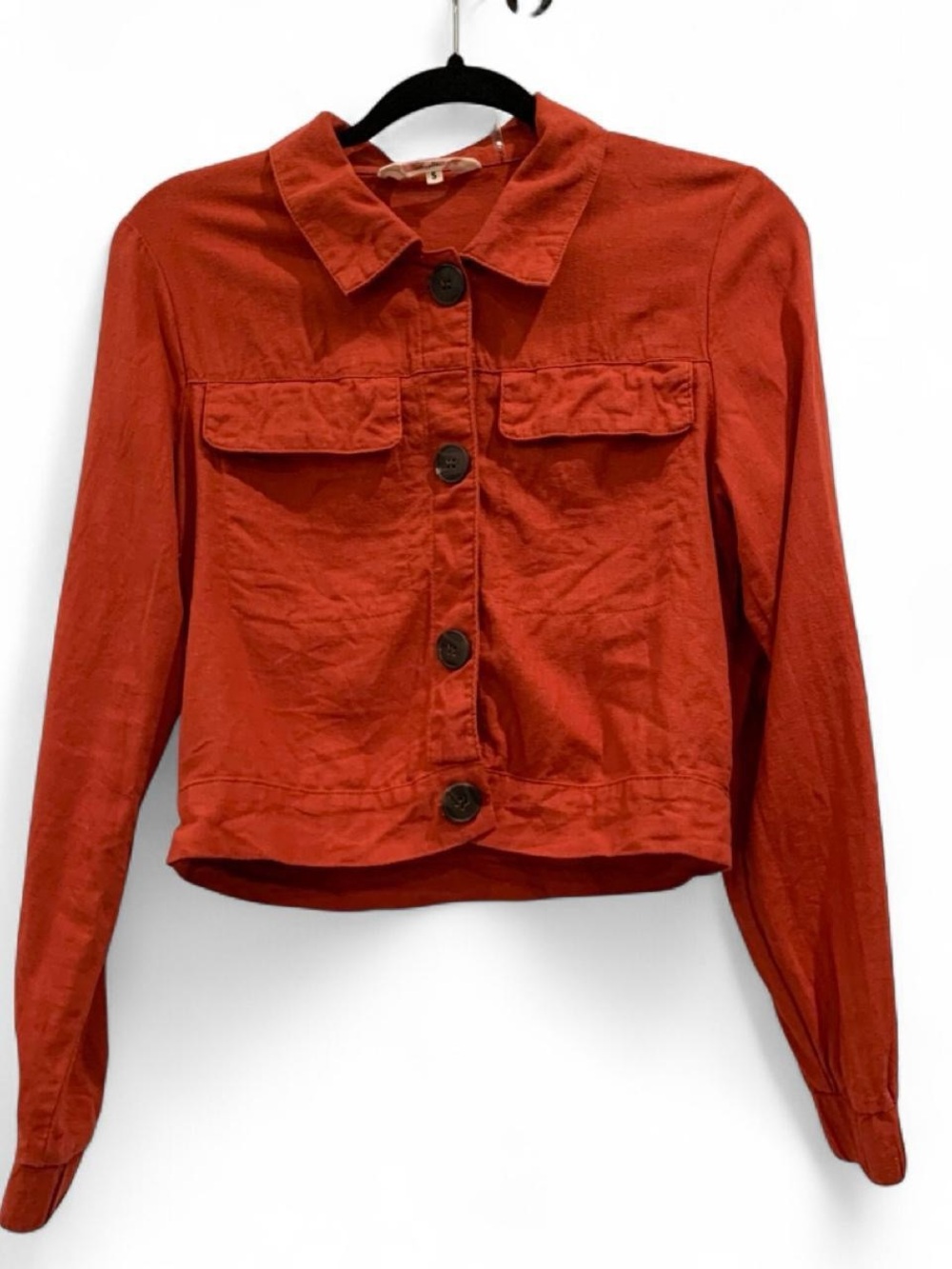 CI SONO Women's Orange Button Front Short Jacket Collared Pockets Cropped S